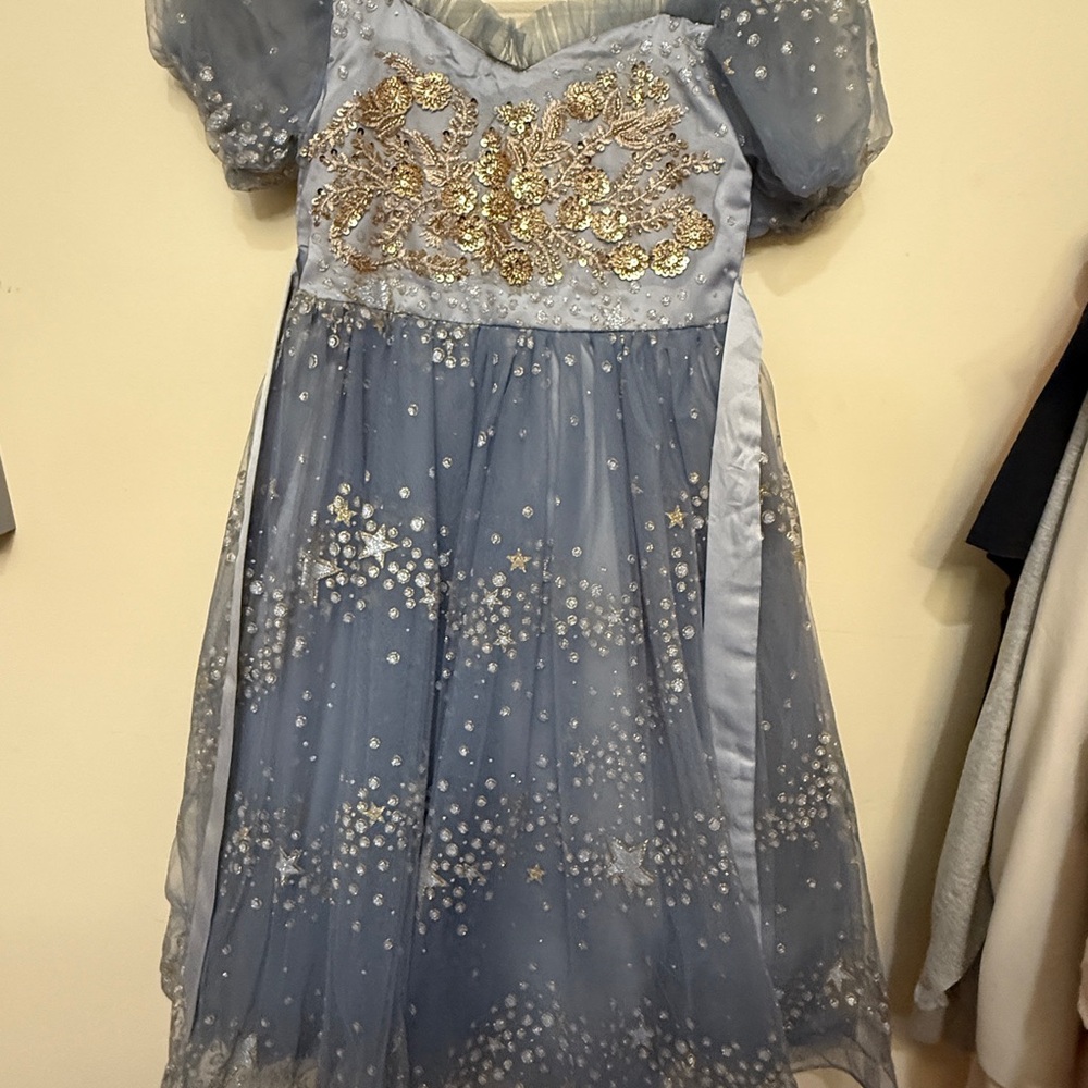 Elegant Blue and Gold Kids Formal Dress